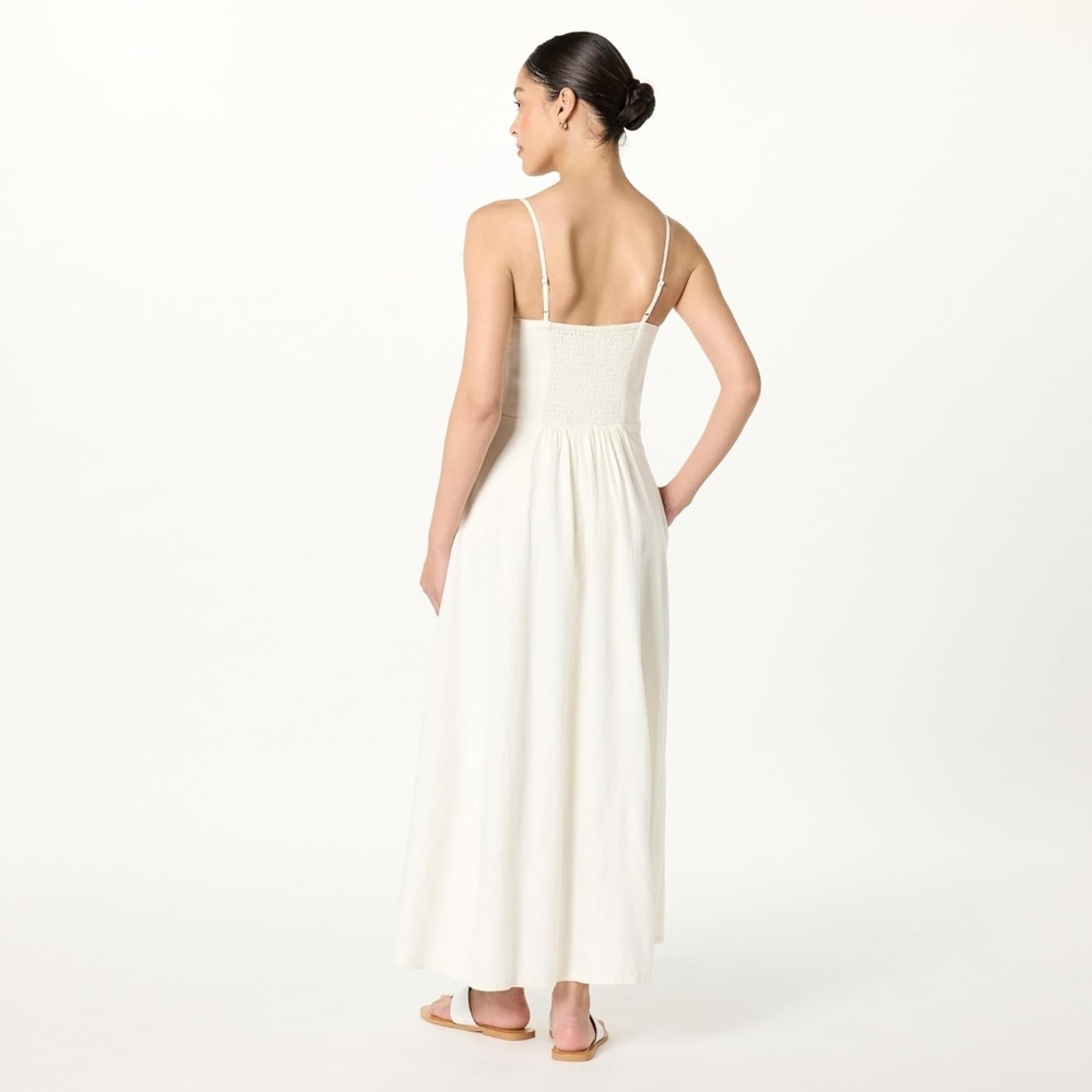 White Luna Scoop Neck Linen Maxi Dress - Picture 2 of 4